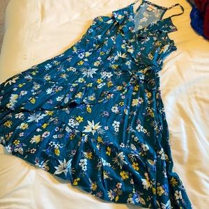 Teal floral wrap dress
